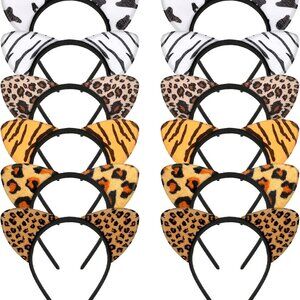 12 Pieces Leopard Cat Ears Headband for Women Holiday Party Supplies